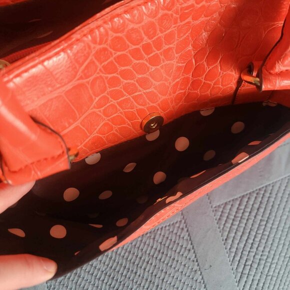 Anne Klein Alligator Alley Coral Satchel with Polka Dot Lining - Picture 10 of 14